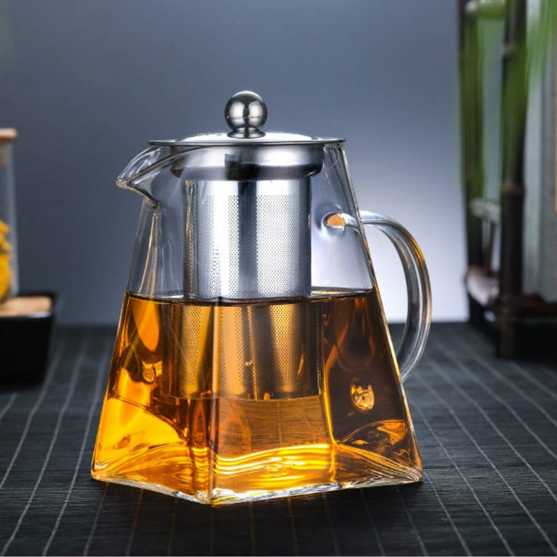 Asng Glass Teapot with Stainless Steel Infuser & Lid, Borosilicate Glass Tea Kettle Stovetop Safe, Blooming & Loose Leaf Teapot,Glass Square Pot (350ML/12oz) - Image 5